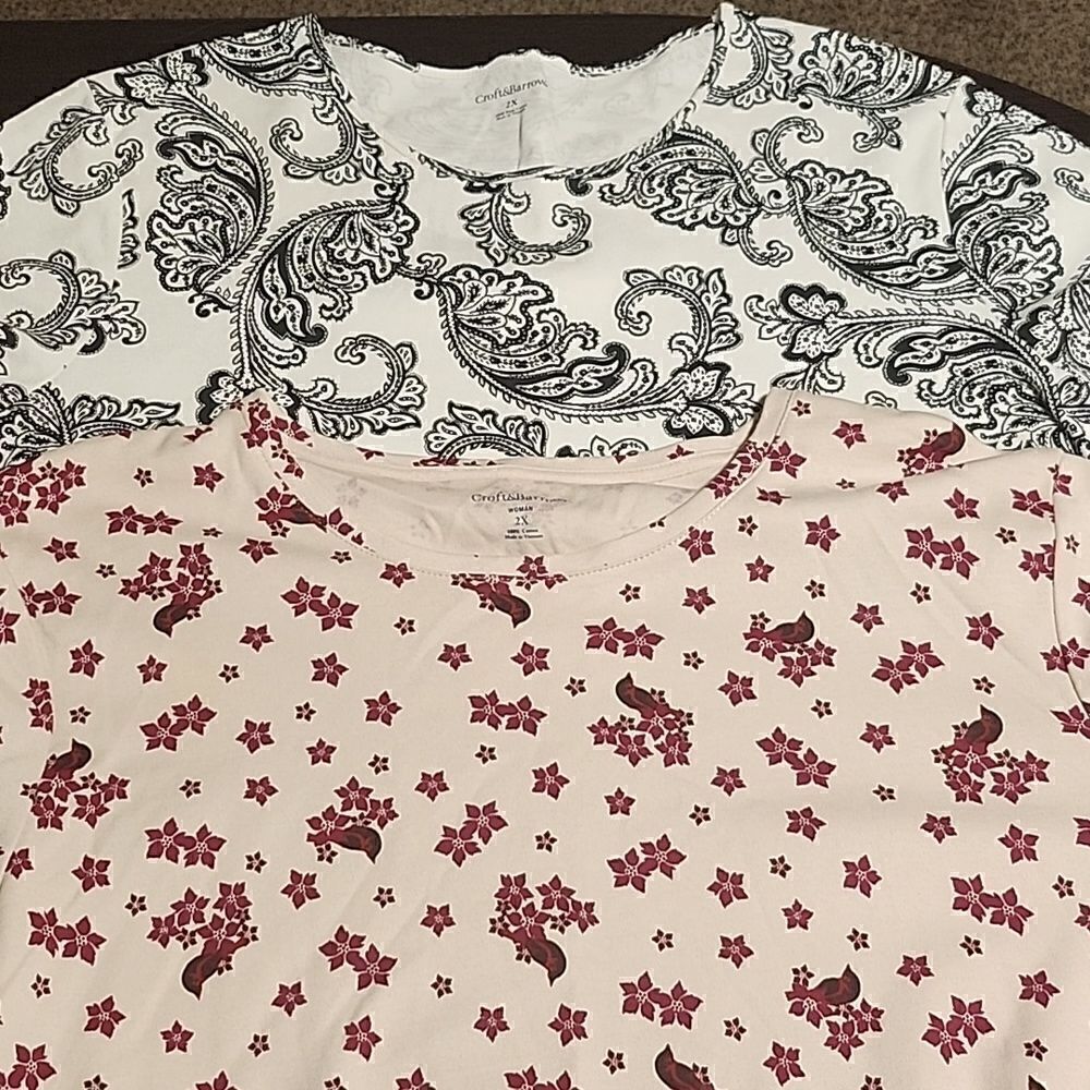 Two 2X women's shirts. 1 short sleeve, 1 long sleeve
